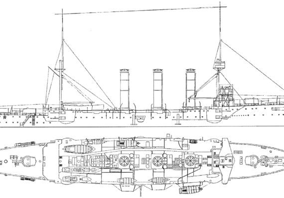 Крейсер HMS Kent (Armoured Cruiser (1903) - чертежи, габариты, рисунки