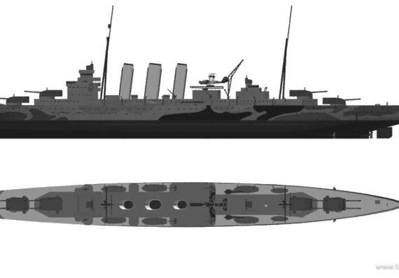 Боевой корабль HMS Kent (Heavy Cruiser) (1940) - чертежи, габариты, рисунки
