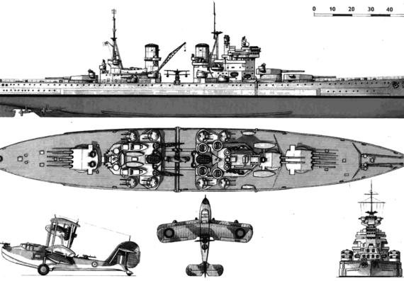 Корабль HMS King George V - чертежи, габариты, рисунки