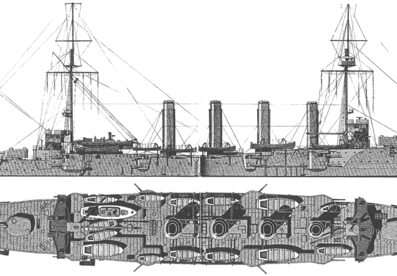 HMS Leviathan (Armoured Cruiser) (1903) - drawings, dimensions, pictures