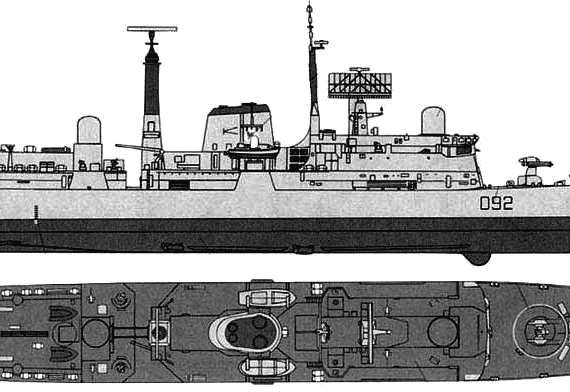 Корабль HMS Liverpool D-92 (Destroyer) - чертежи, габариты, рисунки