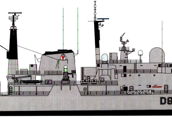Эсминец HMS Liverpool D92 2004 (Type 42 Destroyer) - чертежи, габариты, рисунки