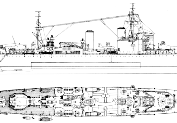 Крейсер HMS London (1941) - чертежи, габариты, рисунки