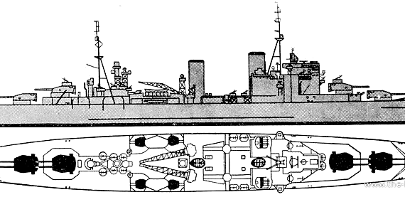 Корабль HMS London (Cruiser} (1943) - чертежи, габариты, рисунки