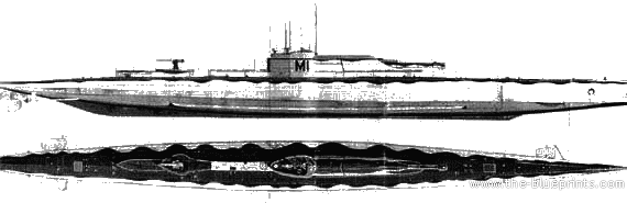 Combat ship HMS M-1 Submarine-Monitor - drawings, dimensions, figures