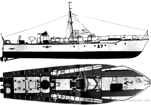 Корабль HMS MTB-57 (Torpedo Boat) (1942) - чертежи, габариты, рисунки