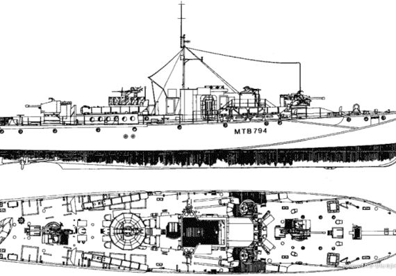 Корабль HMS MTB 794 (Motor Torpedo Boat) - чертежи, габариты, рисунки