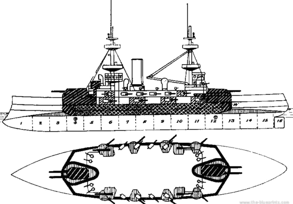 Боевой корабль HMS Majestic (1895) - чертежи, габариты, рисунки