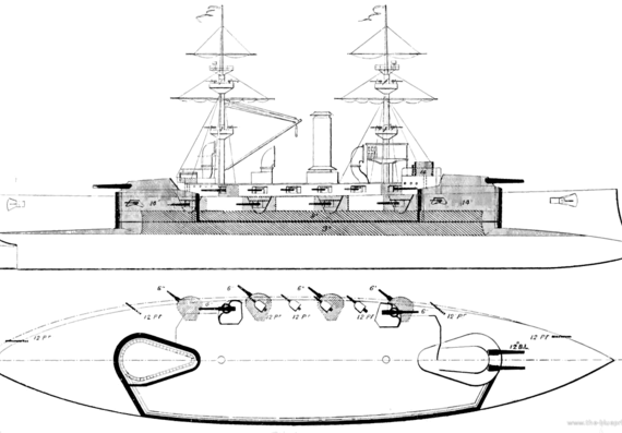 Combat ship HMS Majestic (Battleship) (1884) - drawings, dimensions, pictures