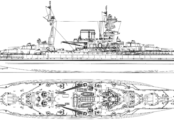 Боевой корабль HMS Malaya (Battleship) (1943) - чертежи, габариты, рисунки