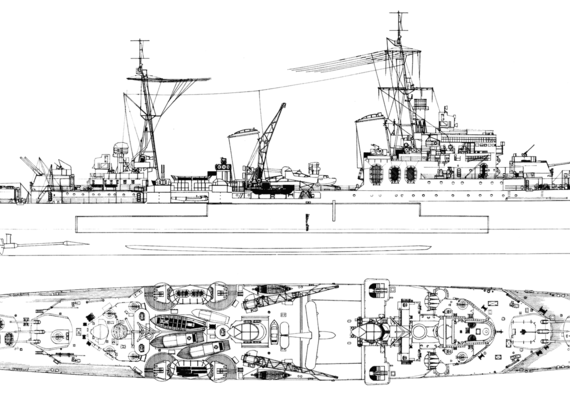 Крейсер HMS Manchester (1942) - чертежи, габариты, рисунки