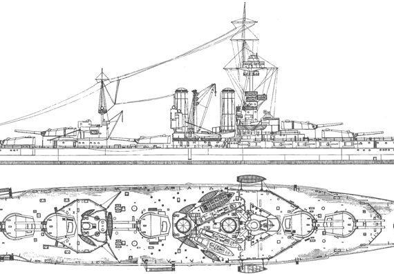 Боевой корабль HMS Marlborough (Battleship) (1918) - чертежи, габариты, рисунки