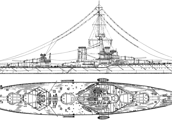 Боевой корабль HMS Monarch (Battleship) (1912) - чертежи, габариты, рисунки