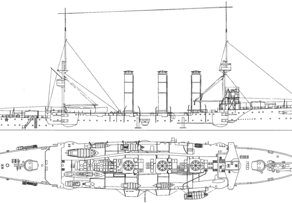 Cruiser HMS Monmouth (Armoured Cruiser) (1903) - drawings, dimensions, pictures