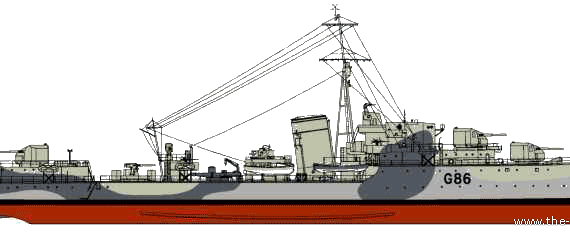 HMS Musketeer G86 (Destroyer) - drawings, dimensions, pictures