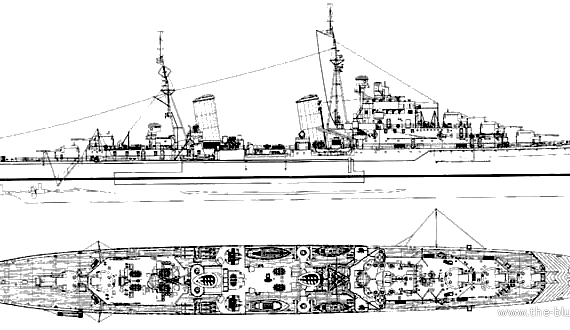 Корабль HMS Naiad ( Light Cruiser) (1941) - чертежи, габариты, рисунки