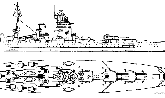 Боевой корабль HMS Nelson (Battleship) (1944) - чертежи, габариты, рисунки