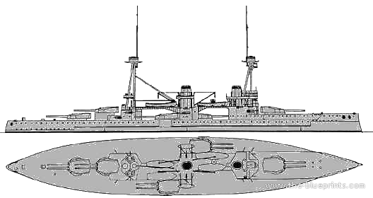 HMS Neptune (Battleship) (1911) - drawings, dimensions, pictures