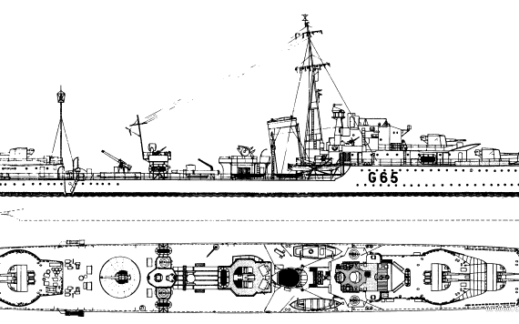 Боевой корабль HMS Nerissa (Destroyer) (1940) - чертежи, габариты, рисунки