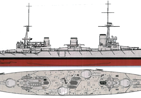 Корабль HMS New Zealand (Battlecruiser) (1911) - чертежи, габариты, рисунки