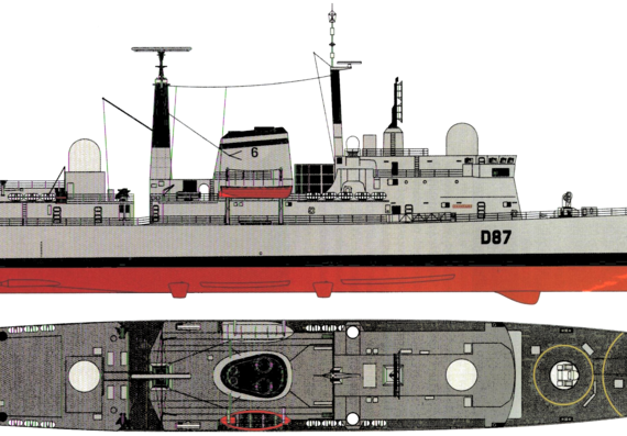 Эсминец HMS Newcastle D87 (Type 42 Destroyer) - чертежи, габариты, рисунки