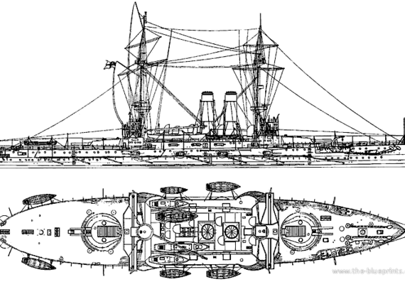 Combat ship HMS Ocean 1900 (Battleship) - drawings, dimensions, pictures