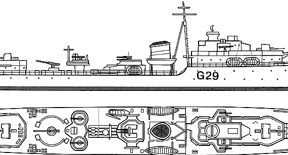 HMS Offa G-29 (1942) - drawings, dimensions, figures