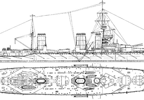 Крейсер HMS Princess Royal (Battlecruiser) (1912) - чертежи, габариты, рисунки