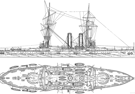 Боевой корабль HMS Queen (Battleship) (1904) - чертежи, габариты, рисунки