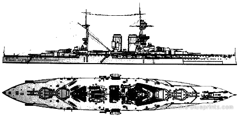 Боевой корабль HMS Queen Elizabeth (1918) - чертежи, габариты, рисунки