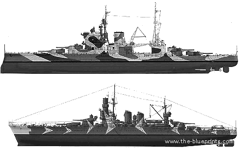 HMS Queen Elizabeth warship (1943) - drawings, dimensions, pictures