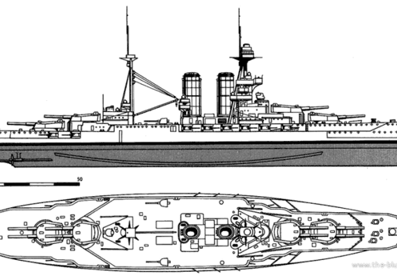 Корабль HMS Queen Elizabeth (Battleship) (1915) - чертежи, габариты, рисунки