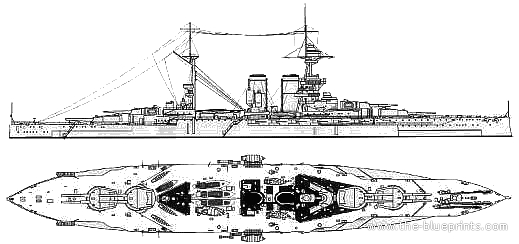 Корабль HMS Queen Elizabeth (Battleship) (1918) - чертежи, габариты, рисунки