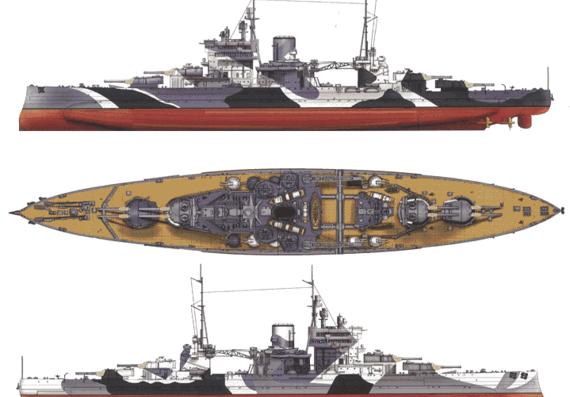 Корабль HMS Queen Elizabeth (Battleship) (1940) - чертежи, габариты, рисунки