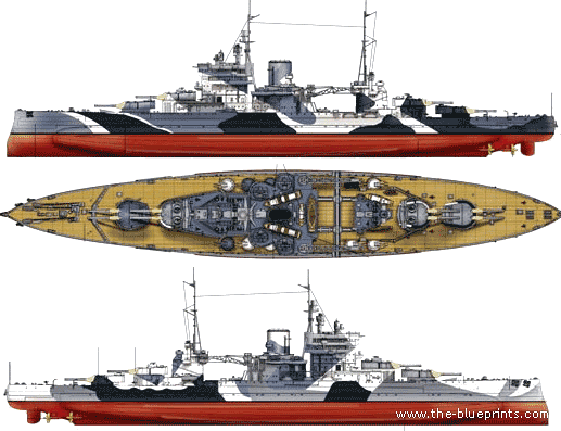 Корабль HMS Queen Elizabeth (Battleship) (1943) - чертежи, габариты, рисунки