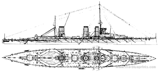 Cruiser HMS Queen Mary (Battlecruiser) (1916) - drawings, dimensions, pictures