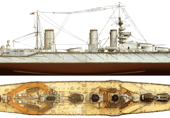 Боевой корабль HMS Queen Mary (Battleship) (1916) - чертежи, габариты, рисунки