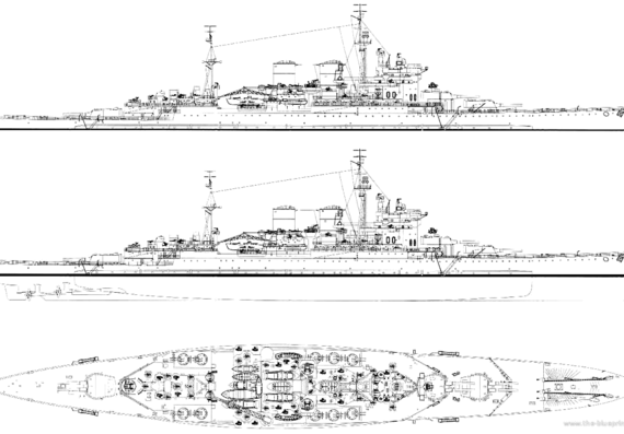 Крейсер HMS Renown (Battlecruiser) (1944) - чертежи, габариты, рисунки