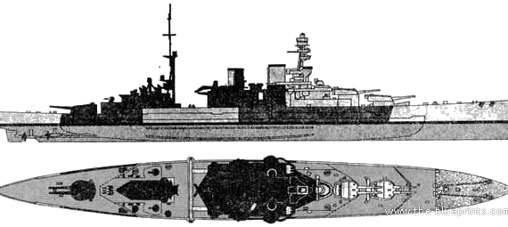 Warship HMS Repulse (1941) - drawings, dimensions, pictures