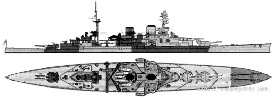 Крейсер HMS Repulse (Battlecruiser) - чертежи, габариты, рисунки