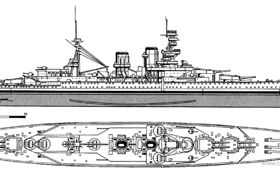 Корабль HMS Repulse (Battlecruiser) (1916) - чертежи, габариты, рисунки