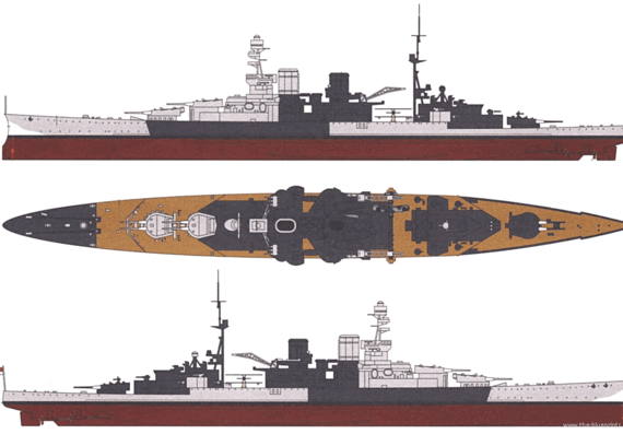 Корабль HMS Repulse (Battlecruiser) (1942) - чертежи, габариты, рисунки
