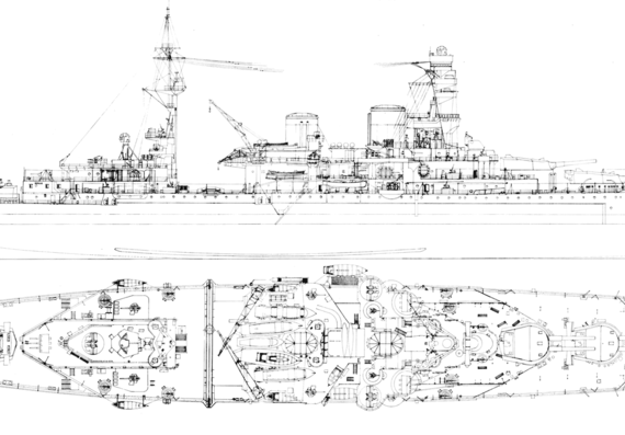 Крейсер HMS Repulse (Batttlecruiser) (1938) - чертежи, габариты, рисунки