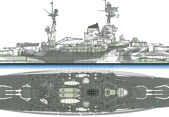 Боевой корабль HMS Resolution 1942 (Battleship) - чертежи, габариты, рисунки