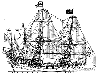 Корабль HMS Revenge 1577 - чертежи, габариты, рисунки