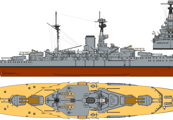 Боевой корабль HMS Revenge 1916 (Battleship) - чертежи, габариты, рисунки