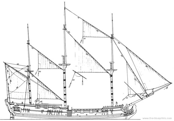 HMS Royal Caroline 1750 - drawings, dimensions, pictures
