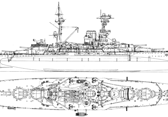 Боевой корабль HMS Royal Oak 1937 (Battleship) - чертежи, габариты, рисунки