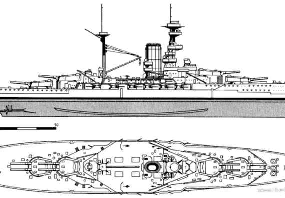 Корабль HMS Royal Oak (Battleship) (1916) - чертежи, габариты, рисунки