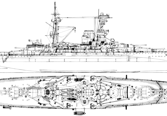 Боевой корабль HMS Royal Oak (Battleship) (1937) - чертежи, габариты, рисунки